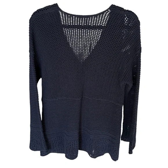 J.Jill NWT Beachy Open Knit Crochet Cotton Pullover Sweater Navy Blue Sz Small - Picture 4 of 7